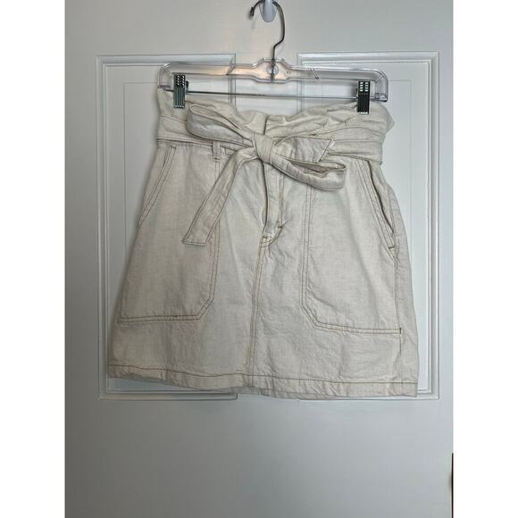 Free People Women 6 Mini Skirt Splendor In The Grass Tie Waist Linen Denim White - Picture 3 of 14